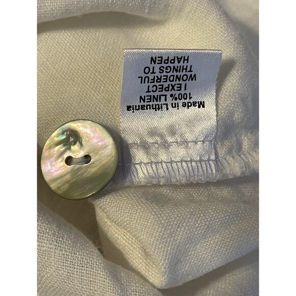 FLAX Linen Shirt Jacket Women's Sz P White Pearl Buttons Collar Pockets - Picture 6 of 11